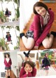 A collage of photos of a young woman in a school uniform.